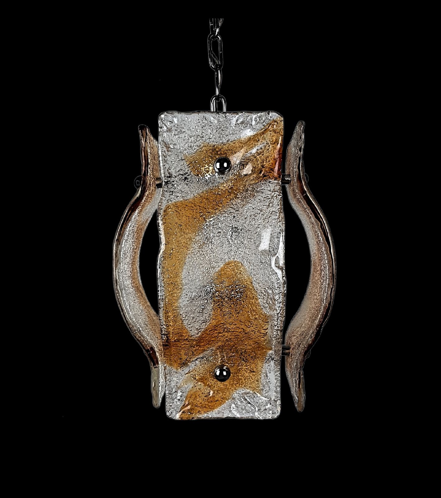 Carlo Nason For Mazzega Italy Pendant Thick Clear And Amber Glass 1970s photo furniture