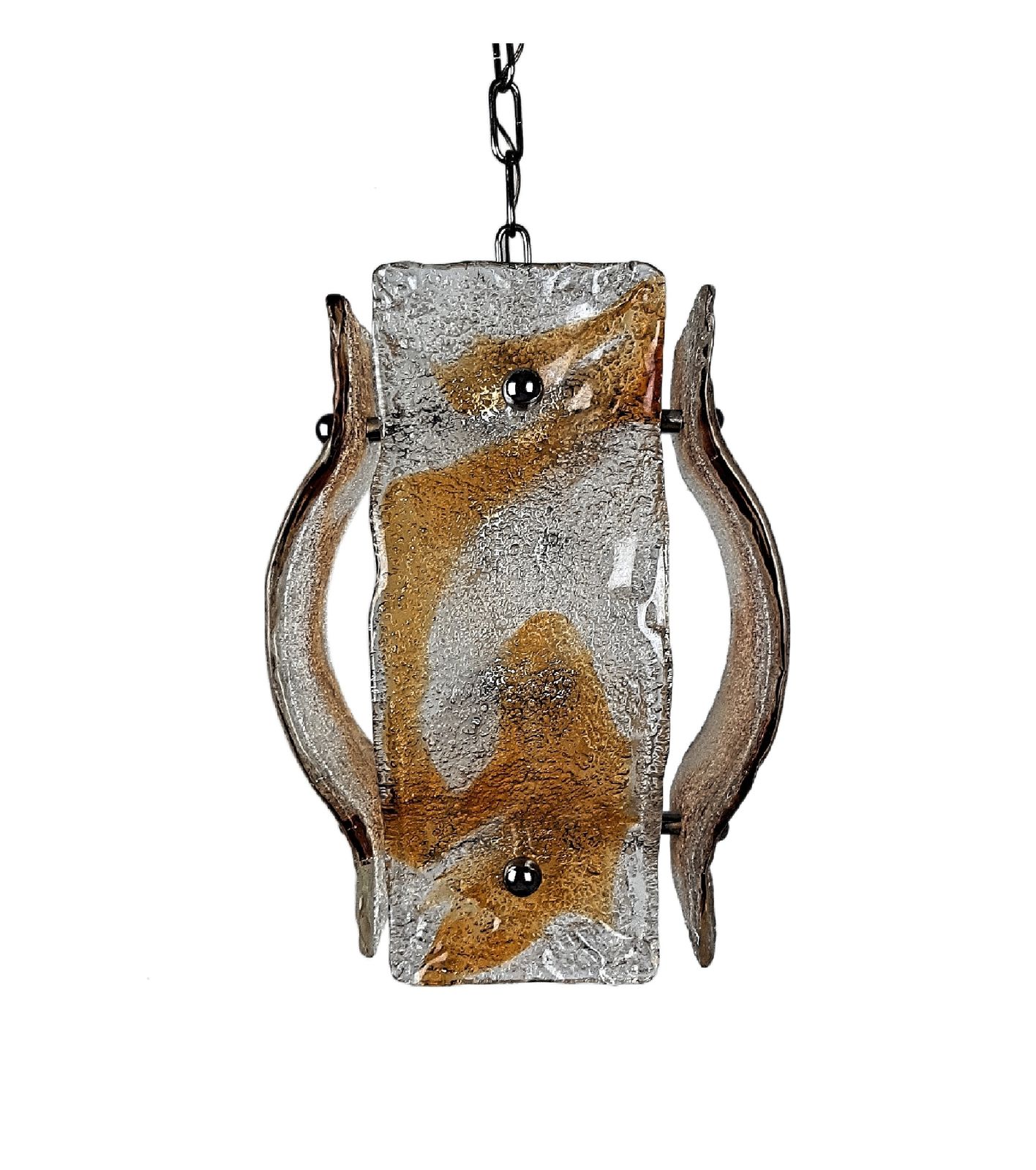 Carlo Nason For Mazzega Italy Pendant Thick Clear And Amber Glass 1970s photo vinterior