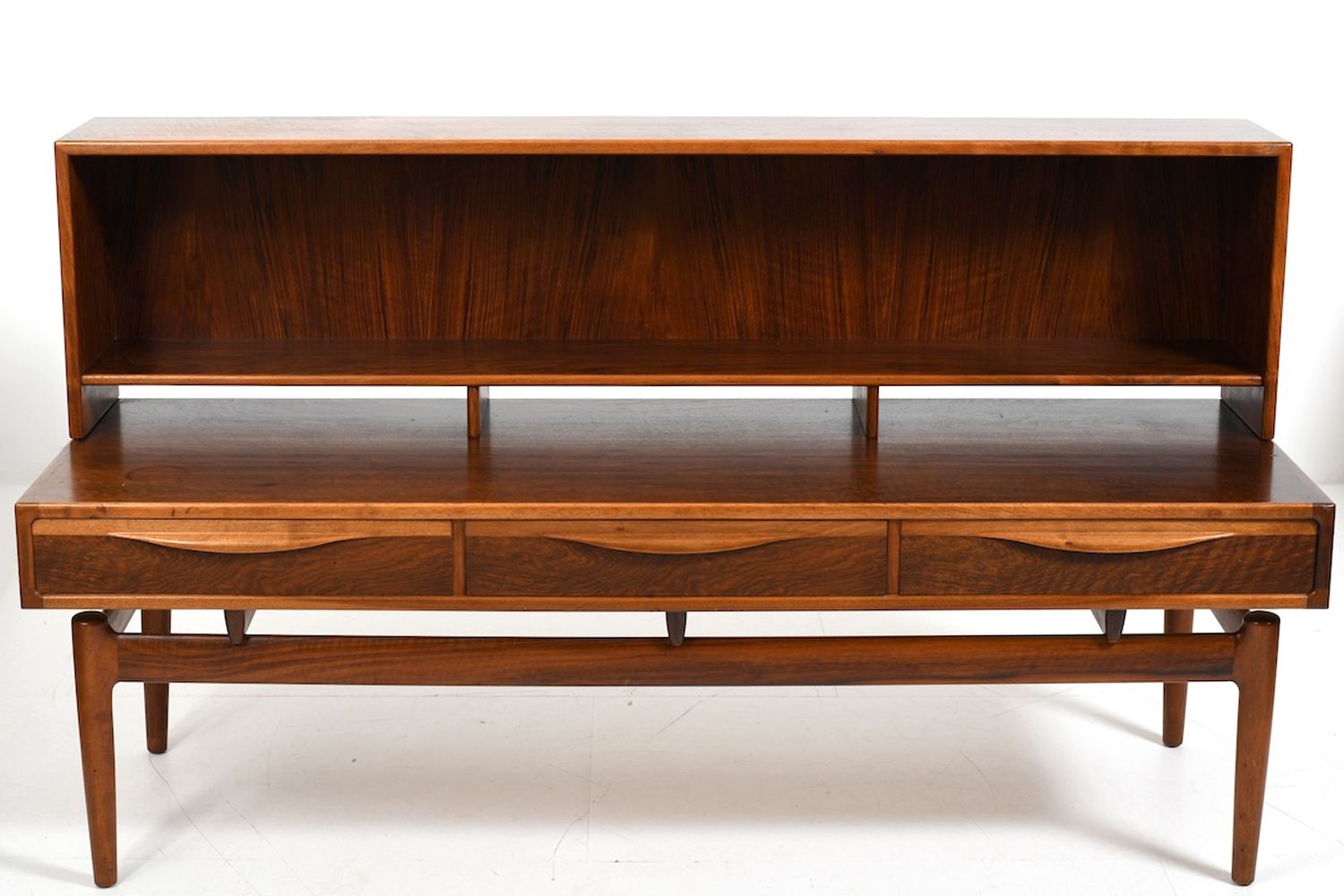 Kurt østervig Low Walnut Sideboard With Bookcase Top 1950s photo vintage