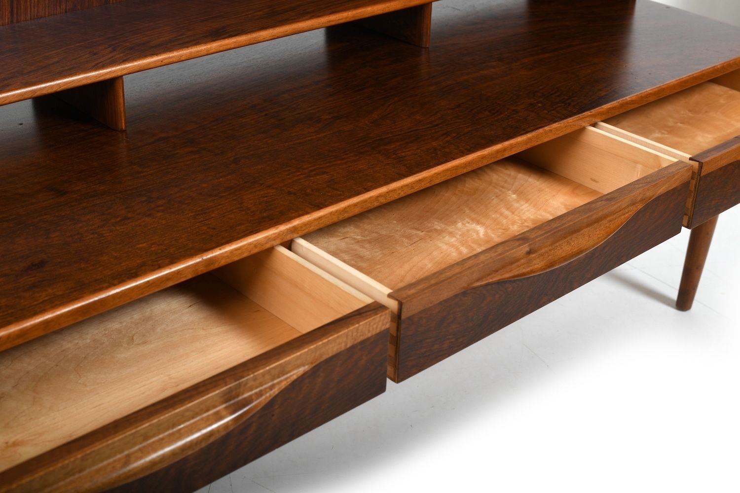 photo furniture Kurt østervig Low Walnut Sideboard With Bookcase Top 1950s