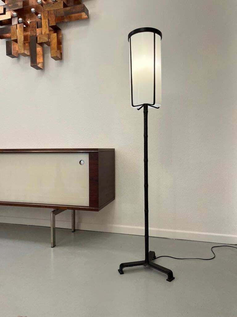 Leather Wrapped Tripod Standing Lamp By Jacques Adnet, France Circa 1950 photo furniture