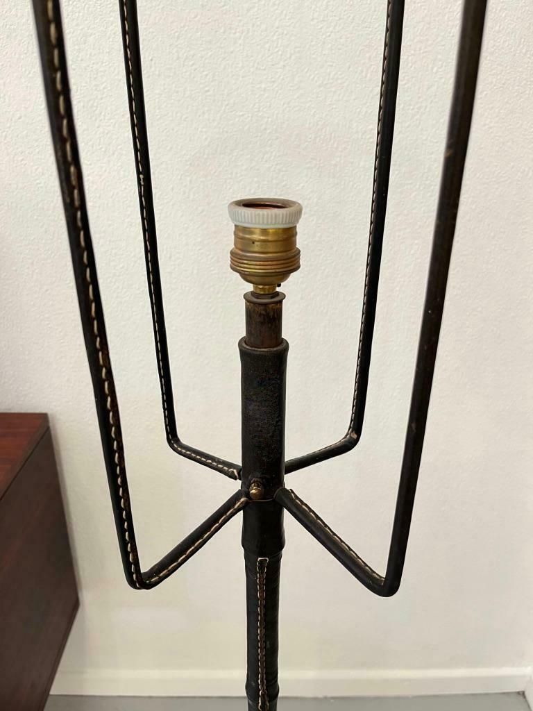 Leather Wrapped Tripod Standing Lamp By Jacques Adnet, France Circa 1950 photo Lighting