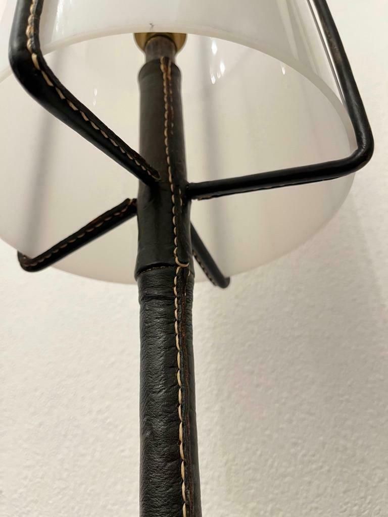 Leather Wrapped Tripod Standing Lamp By Jacques Adnet, France Circa 1950 photo vintage
