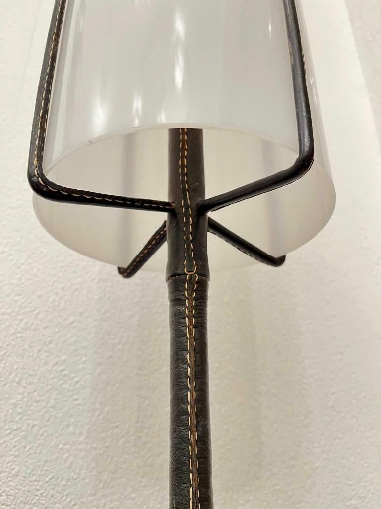 photo furniture Leather Wrapped Tripod Standing Lamp By Jacques Adnet, France Circa 1950