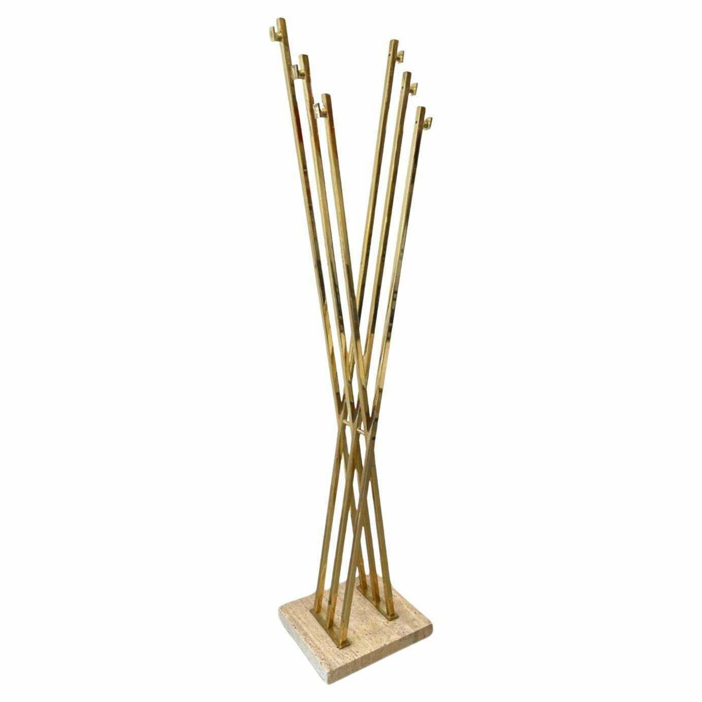 Vintage Brass & Travertine Coat Rack Ca. 1970s