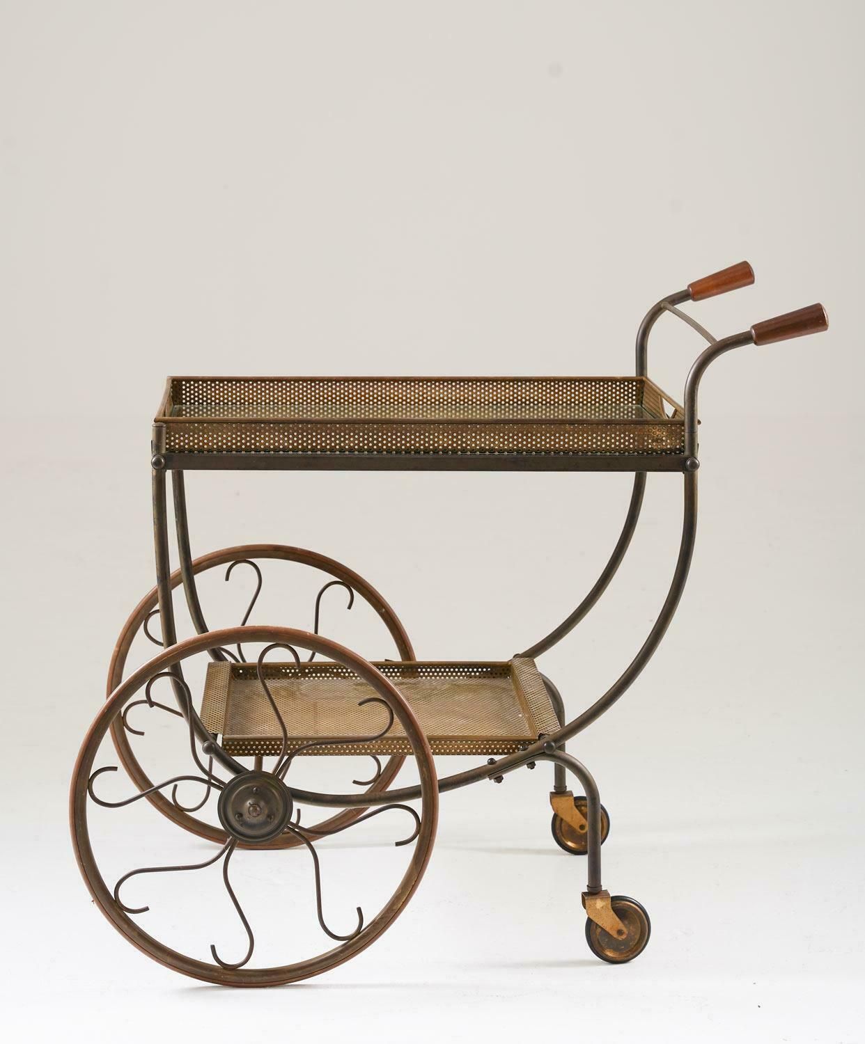 Swedish Modern Bar Cart In Brass photo Furniture