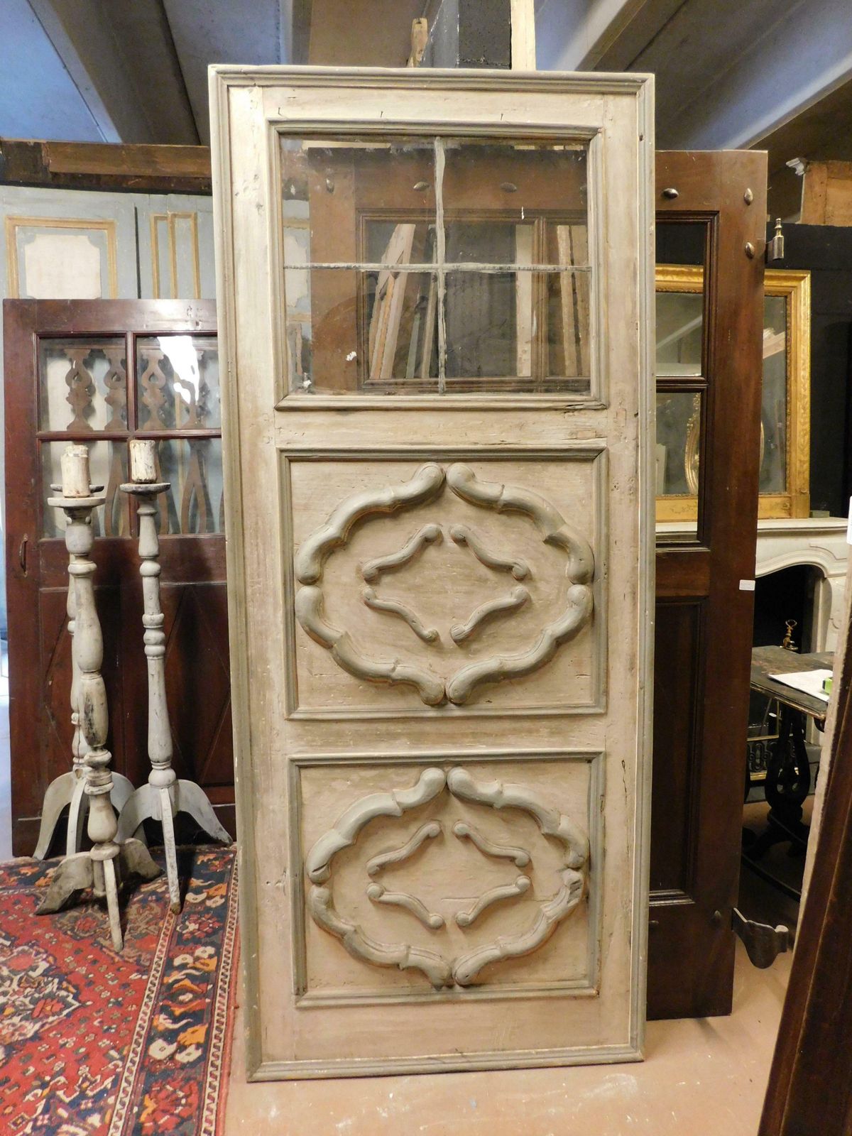 Interior Door With Decorated Panels And Glass, Italy photo Home Fixtures