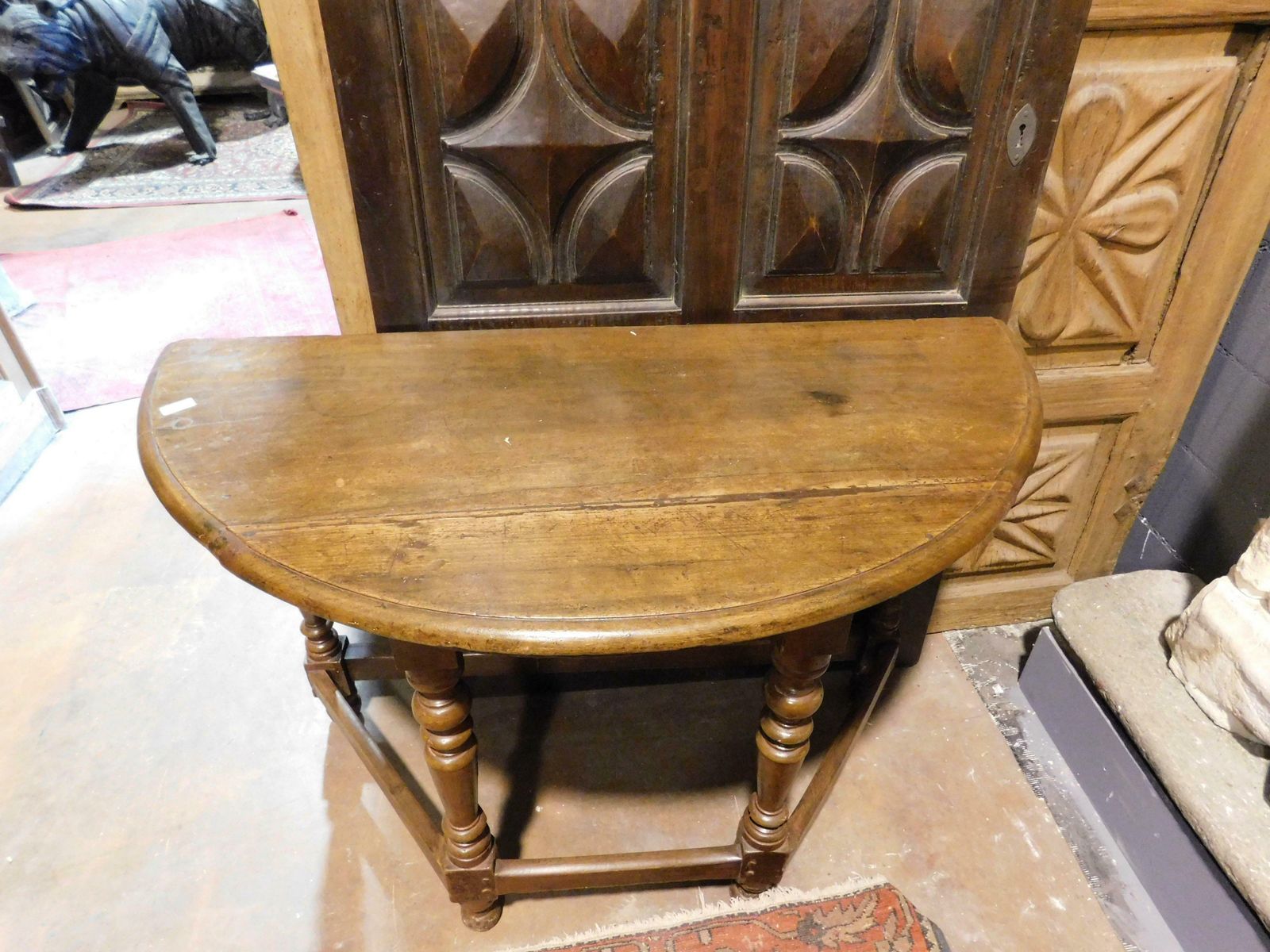 Console Table In Walnut Wood, Turned Legs Joined By Crosspieces, Italy photo vinterior