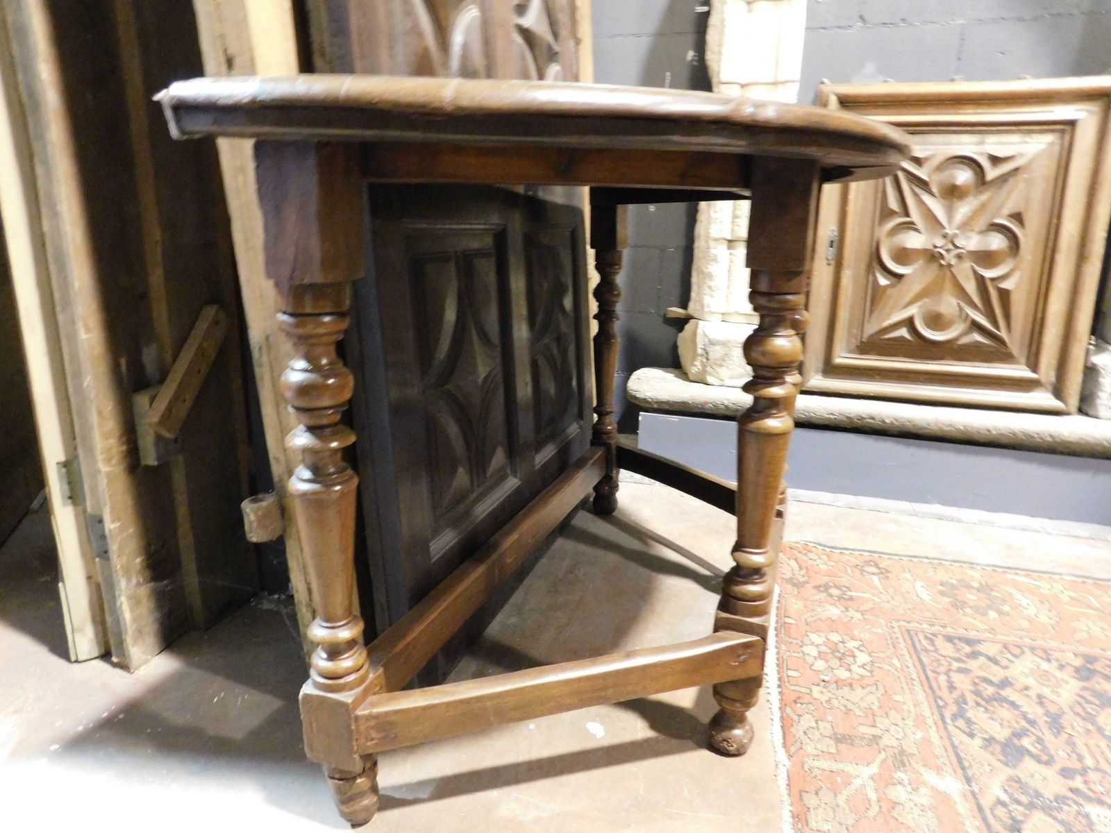 photo furniture Console Table In Walnut Wood, Turned Legs Joined By Crosspieces, Italy