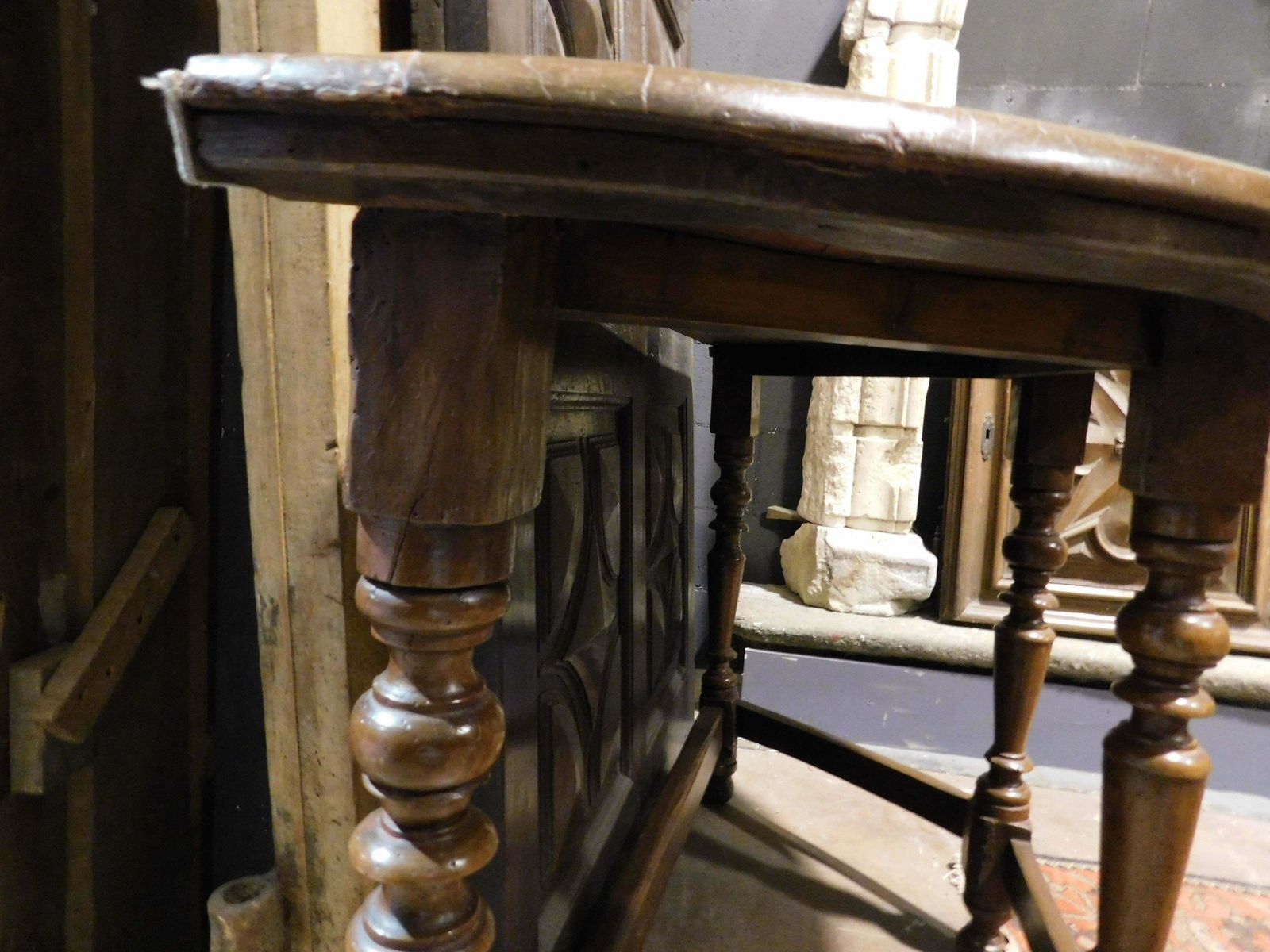 photo for sale Console Table In Walnut Wood, Turned Legs Joined By Crosspieces, Italy