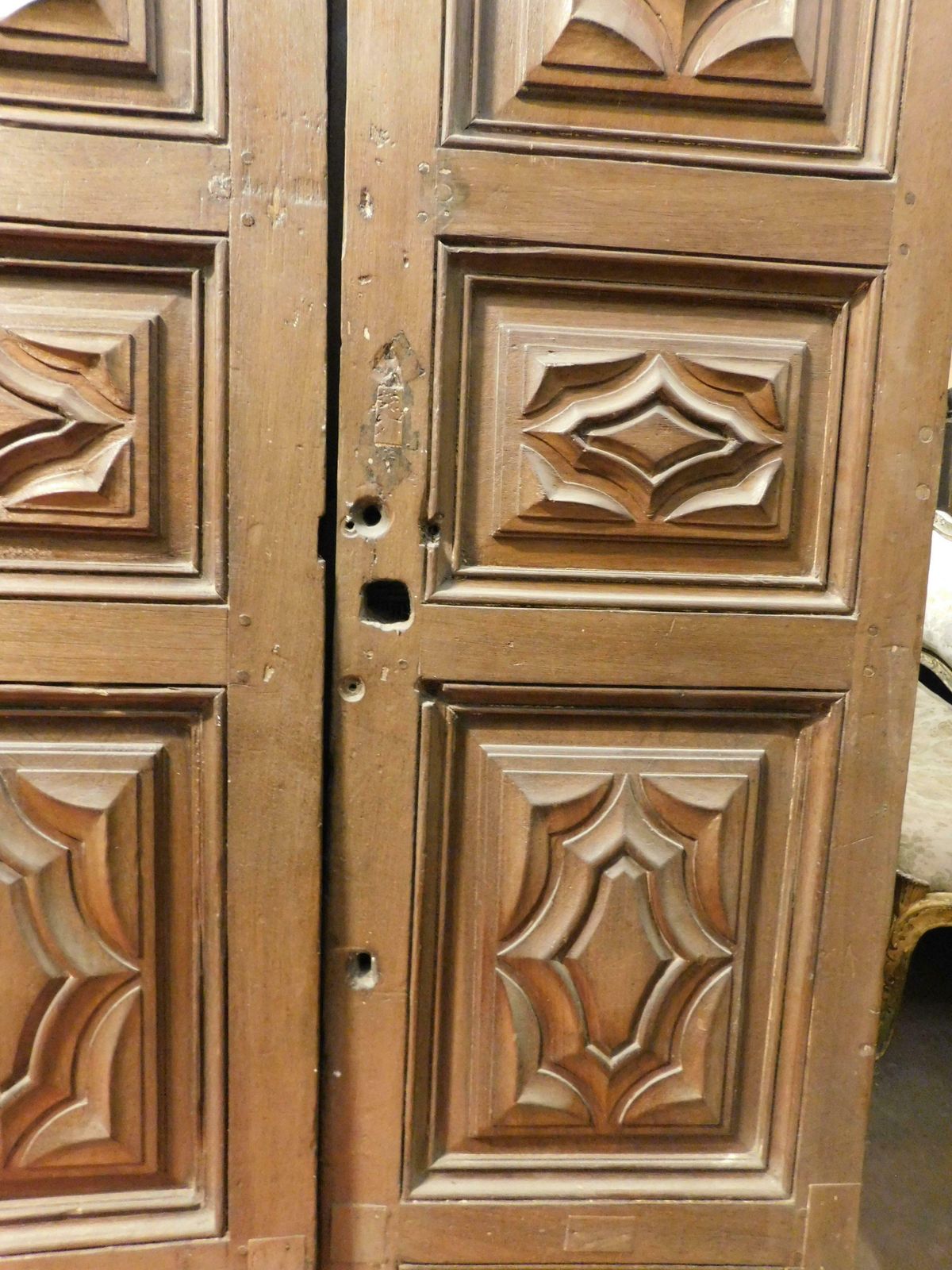 Massive Entrance Door, Carved In Walnut Wood, Italy photo vinterior