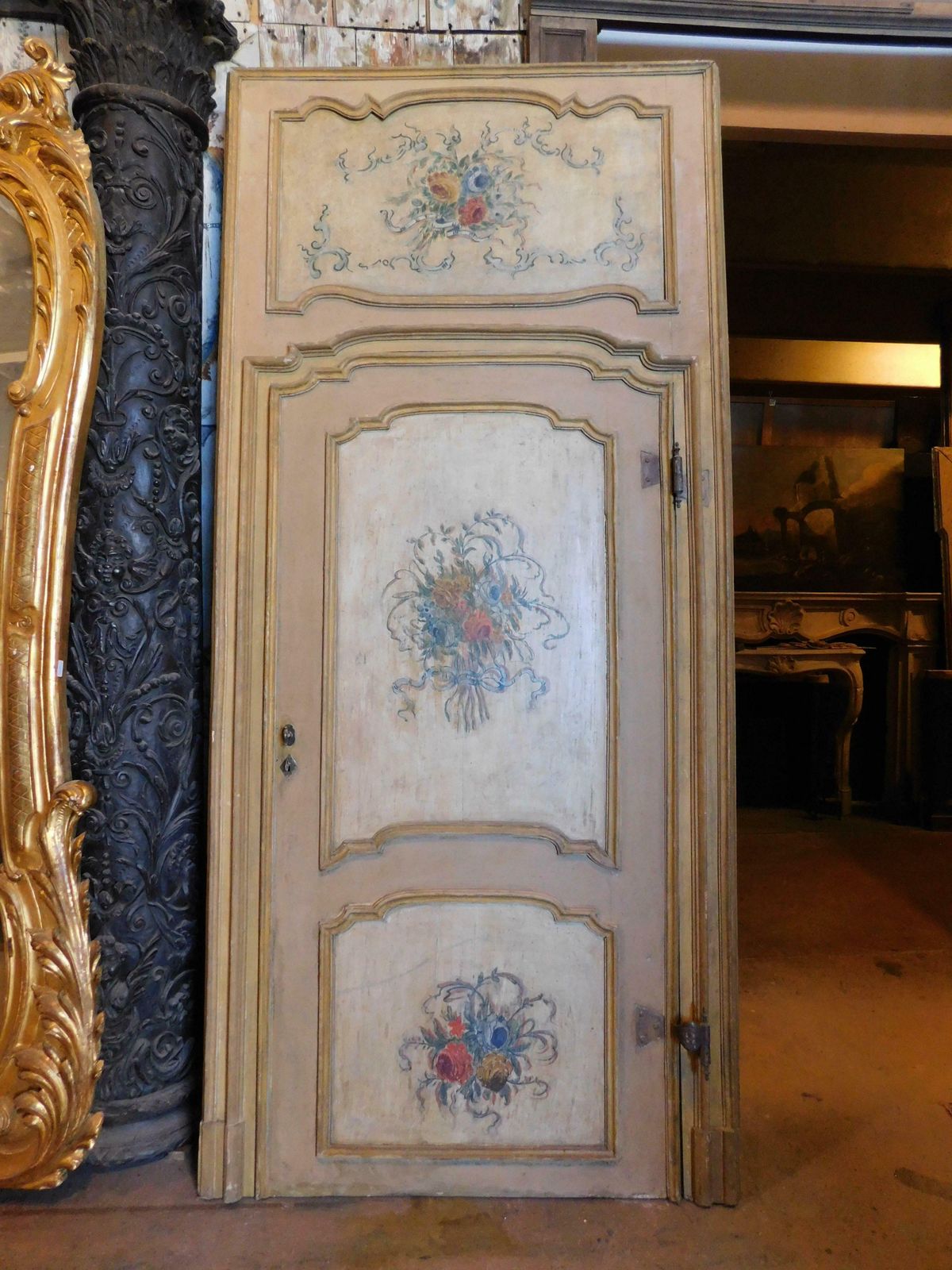 N.2 Double Sided Lacquered Doors With Original Frame And Overdoor, Genoa Italy photo for sale