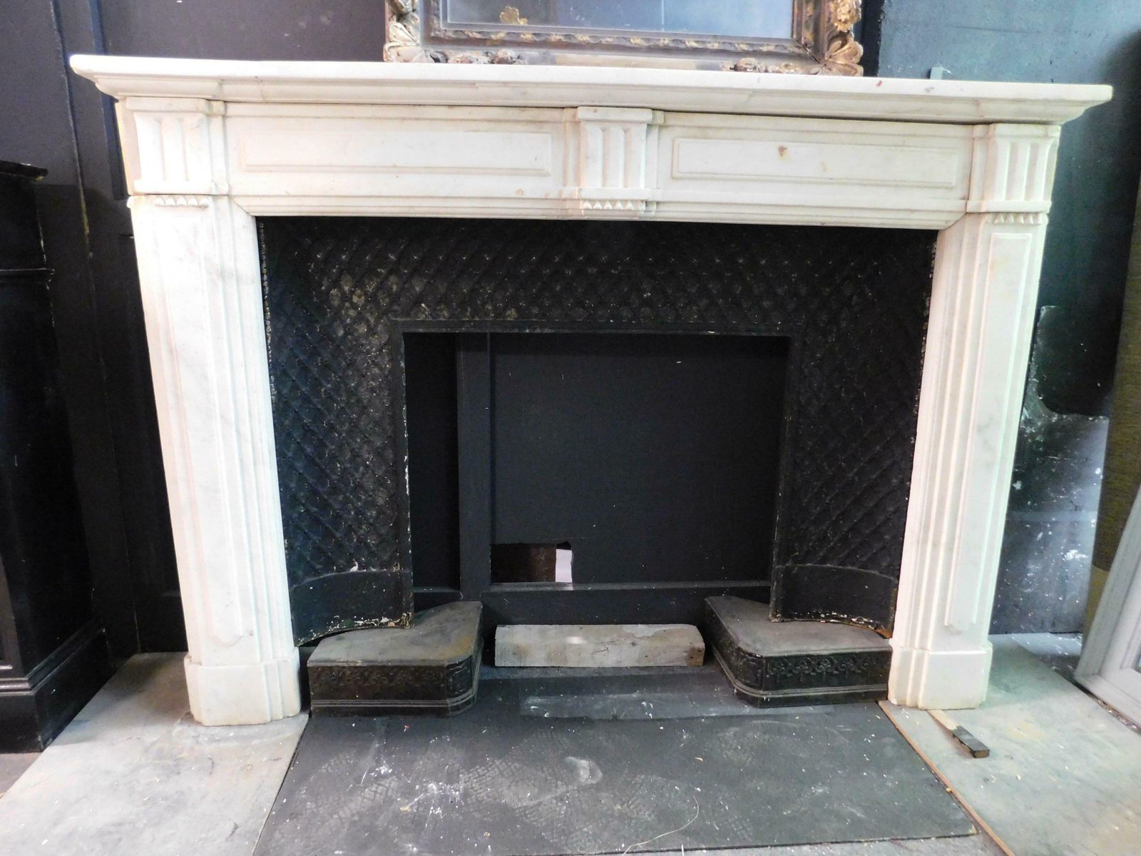 Fireplace Mantle In White Carrara Marble With Gray Veins, Italy photo furniture