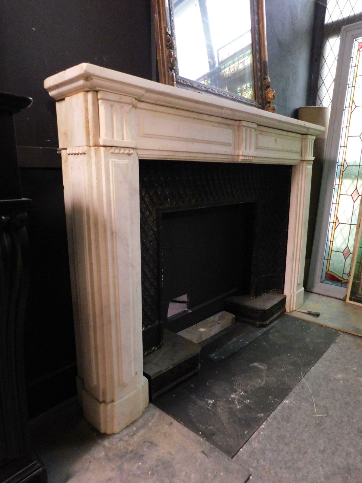 Fireplace Mantle In White Carrara Marble With Gray Veins, Italy photo vinterior
