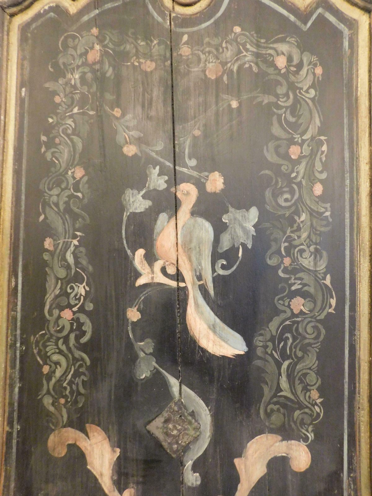 Single Leaf Door Lacquered And Painted With Floral Decorations And A Bird, Italy photo vinterior