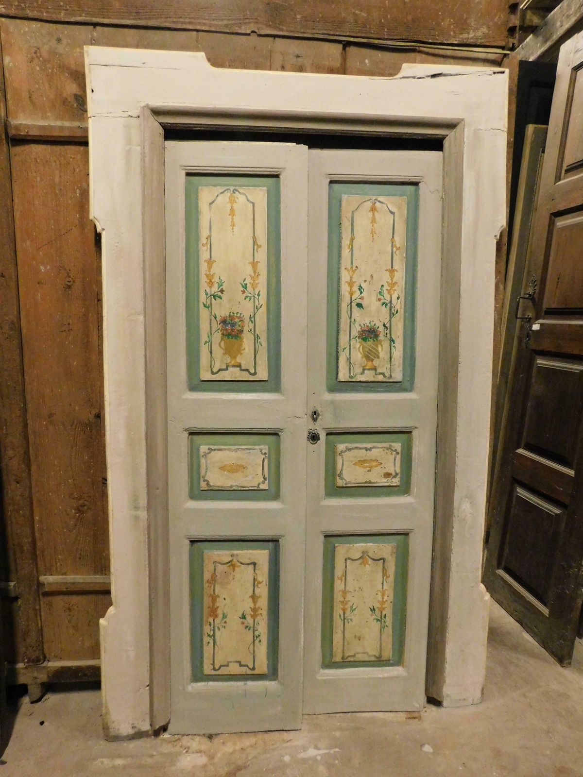 Old Small Double Door, Painted With Frame, Italy photo for sale