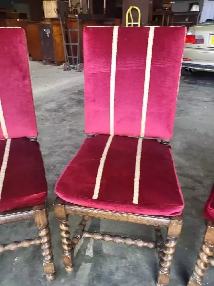 4 Vintage 20thc Oak Barley Twist Bergere Dining Chairs Padded photo for sale