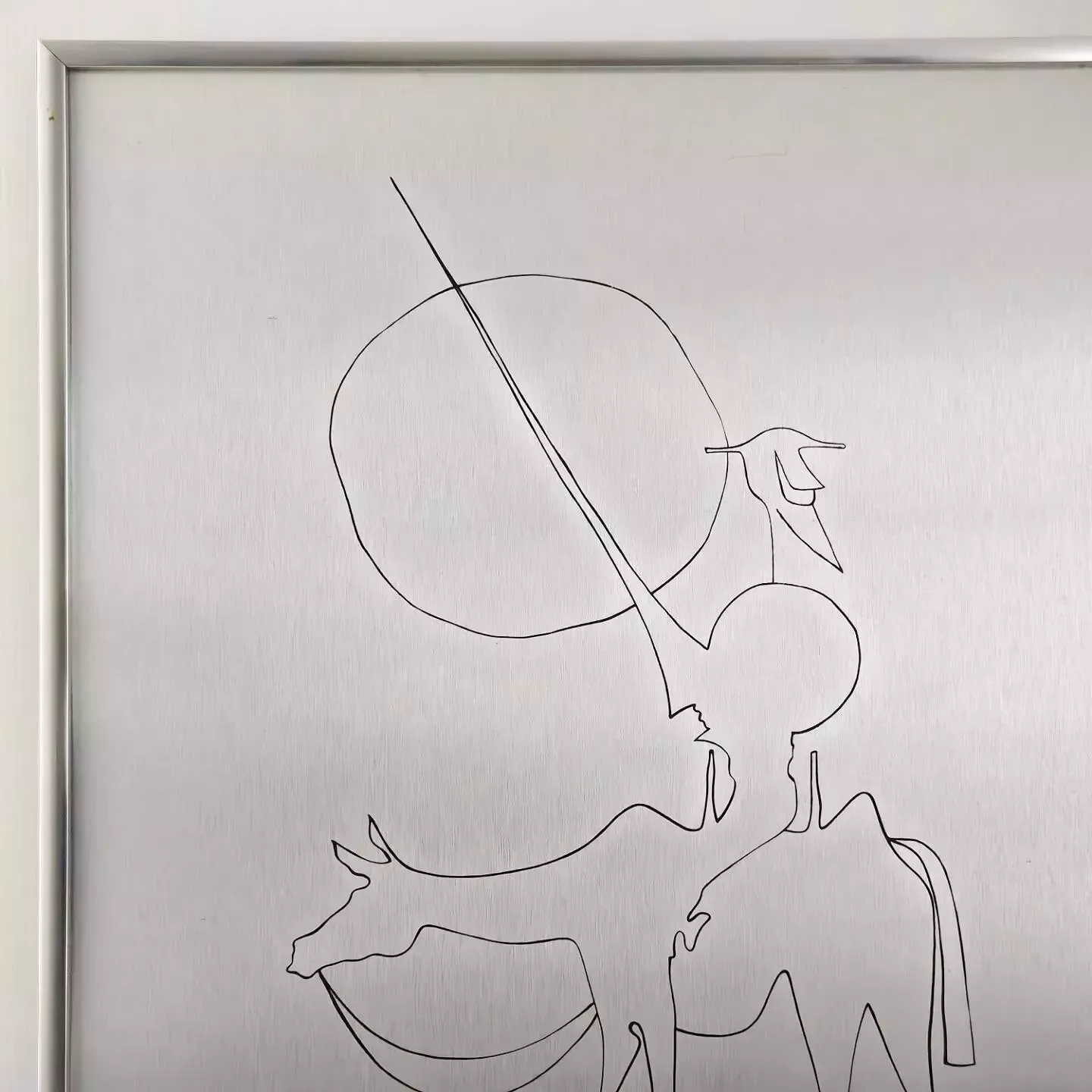 Vintage Brushed Steel Painting 1970 Don Quixote 70s Space Age 1970s 70s photo furniture