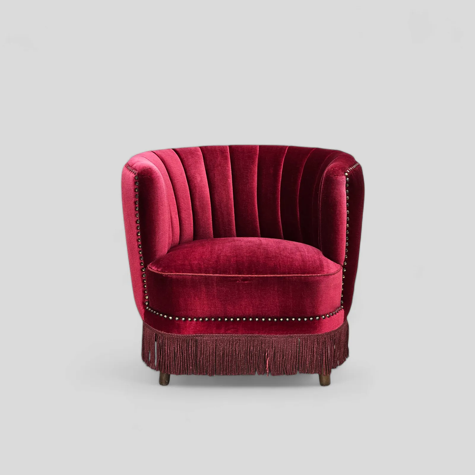 1970s, Danish Lounge Chair, Original Condition, Cherry Red Velour Fabric.