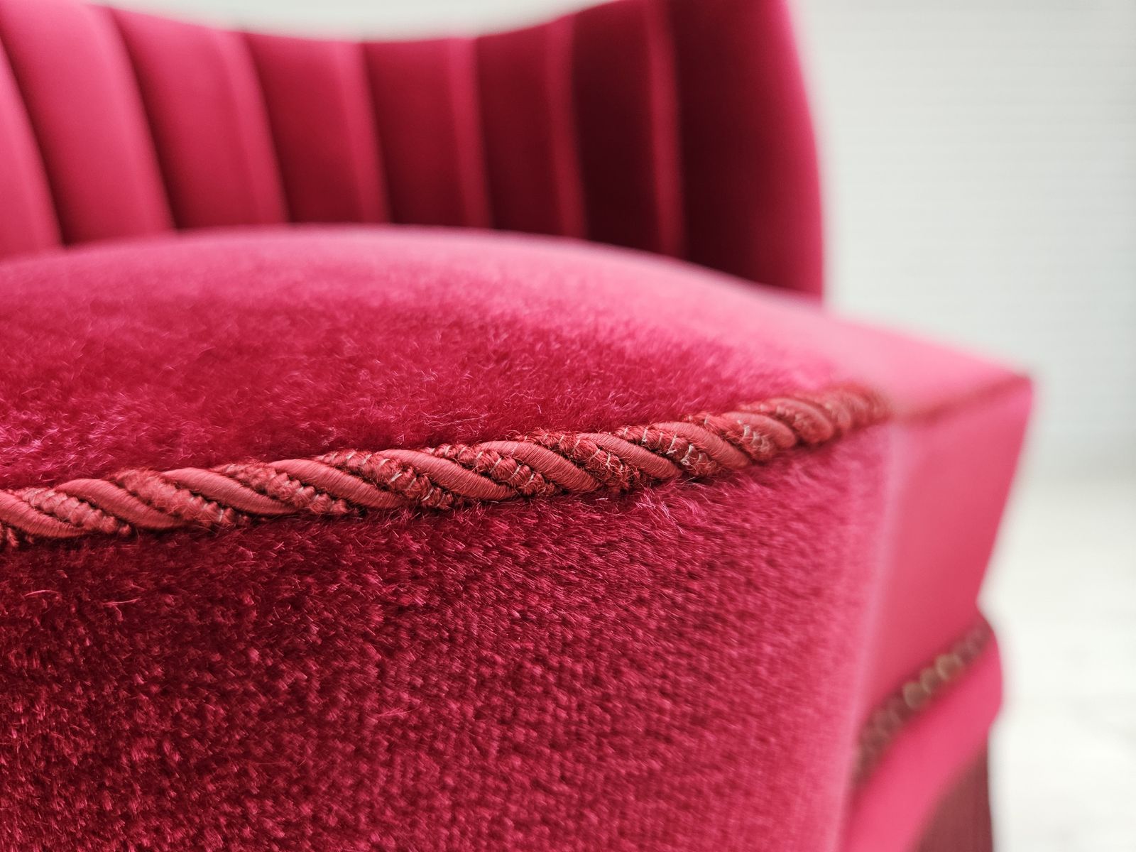 1970s, Danish Lounge Chair, Original Condition, Cherry Red Velour Fabric. photo 1390.0
