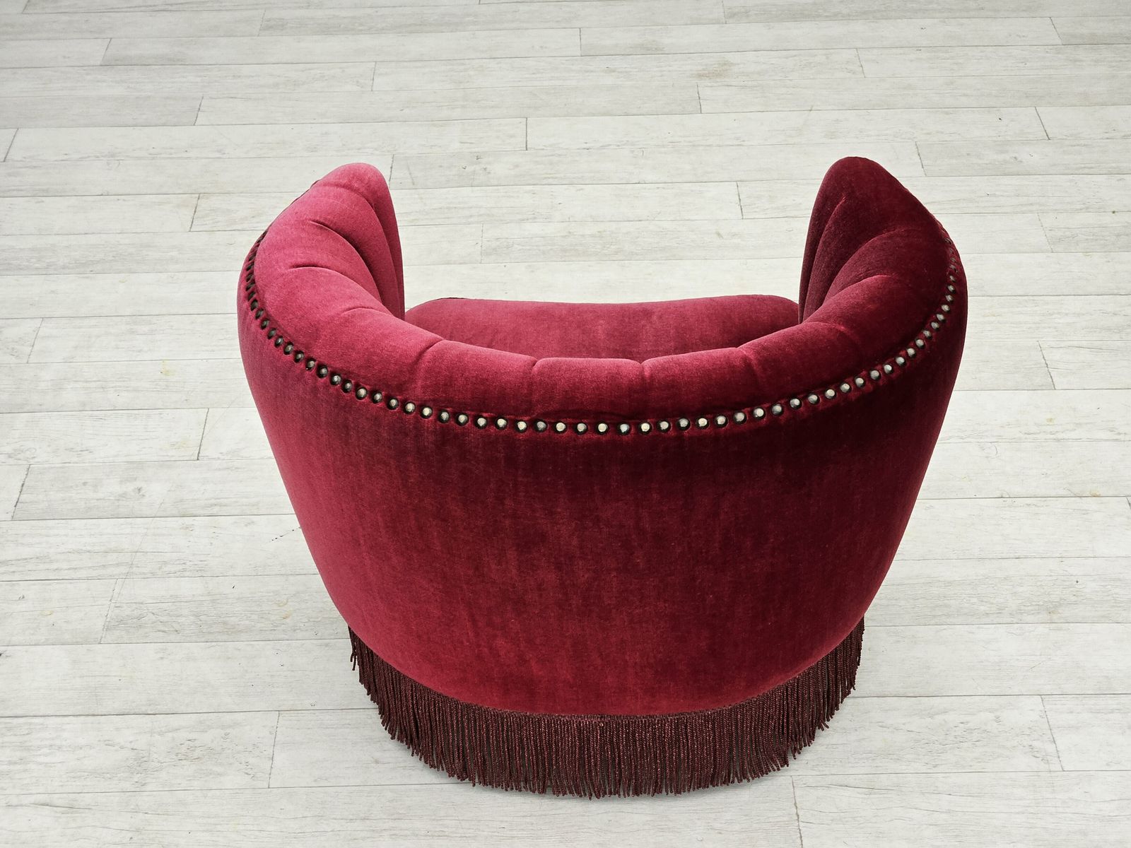 1970s, Danish Lounge Chair, Original Condition, Cherry Red Velour Fabric. photo buy