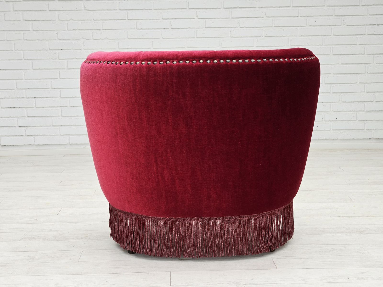 photo for sale 1970s, Danish Lounge Chair, Original Condition, Cherry Red Velour Fabric.