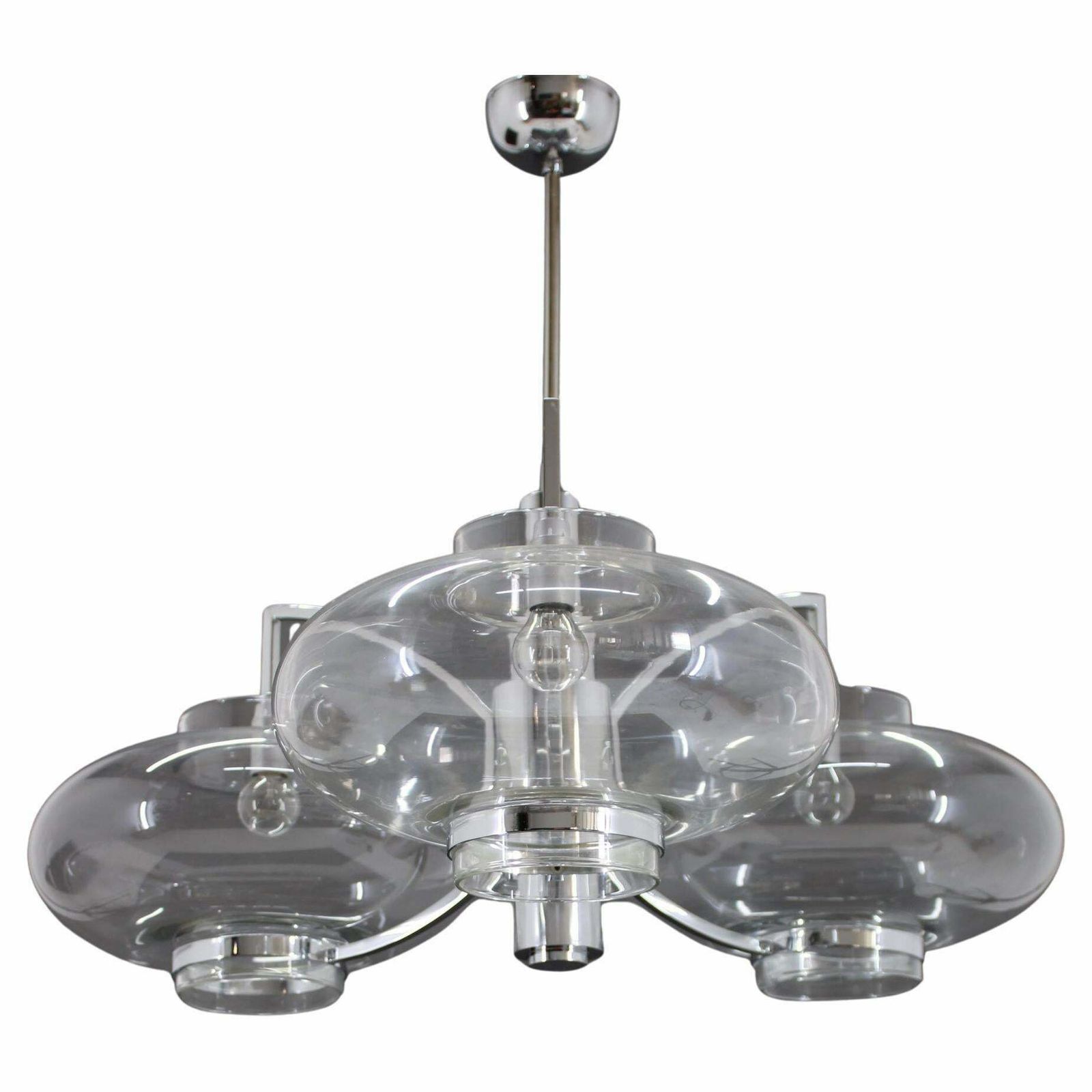 1970s Italian Chrome Plated And Glass Chandelier