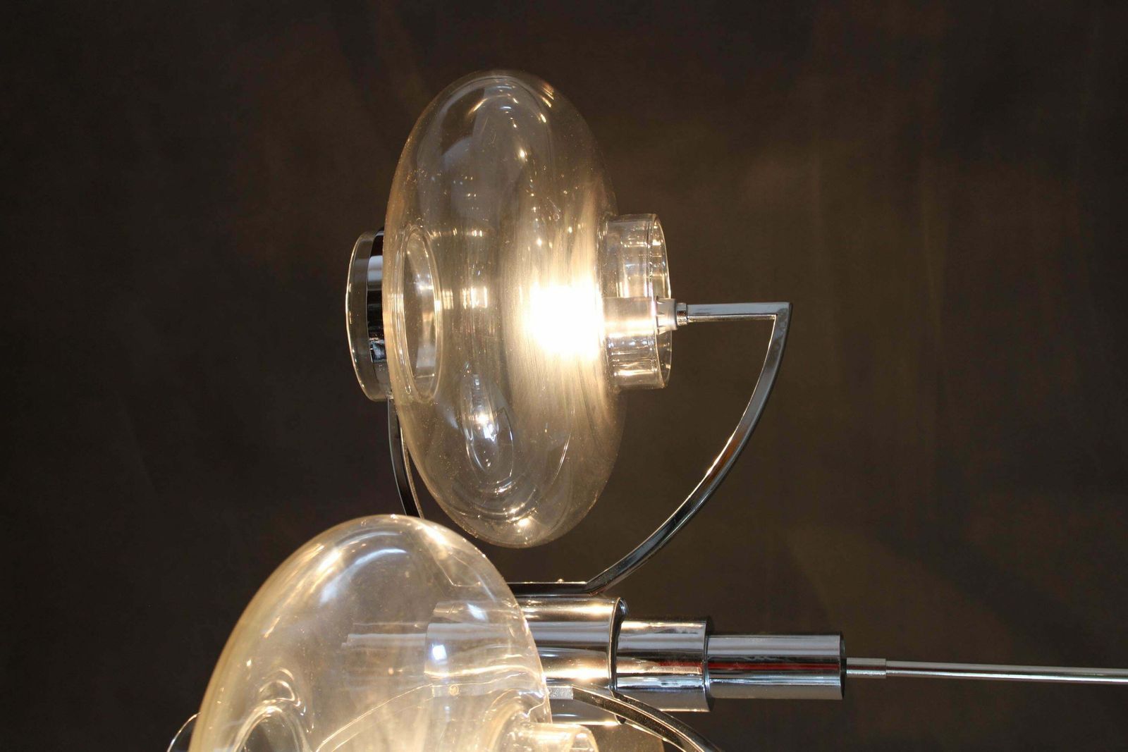photo for sale 1970s Italian Chrome Plated And Glass Chandelier
