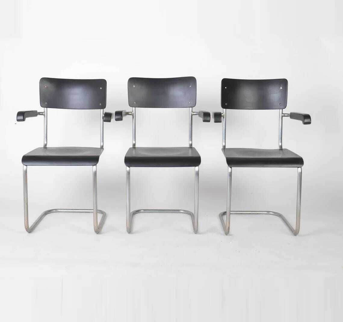 Bauhaus Cantilever Armchairs Model S 43 F By Vichr 1930s Tubular Steel And Beechwood, Iconic Modernist Design