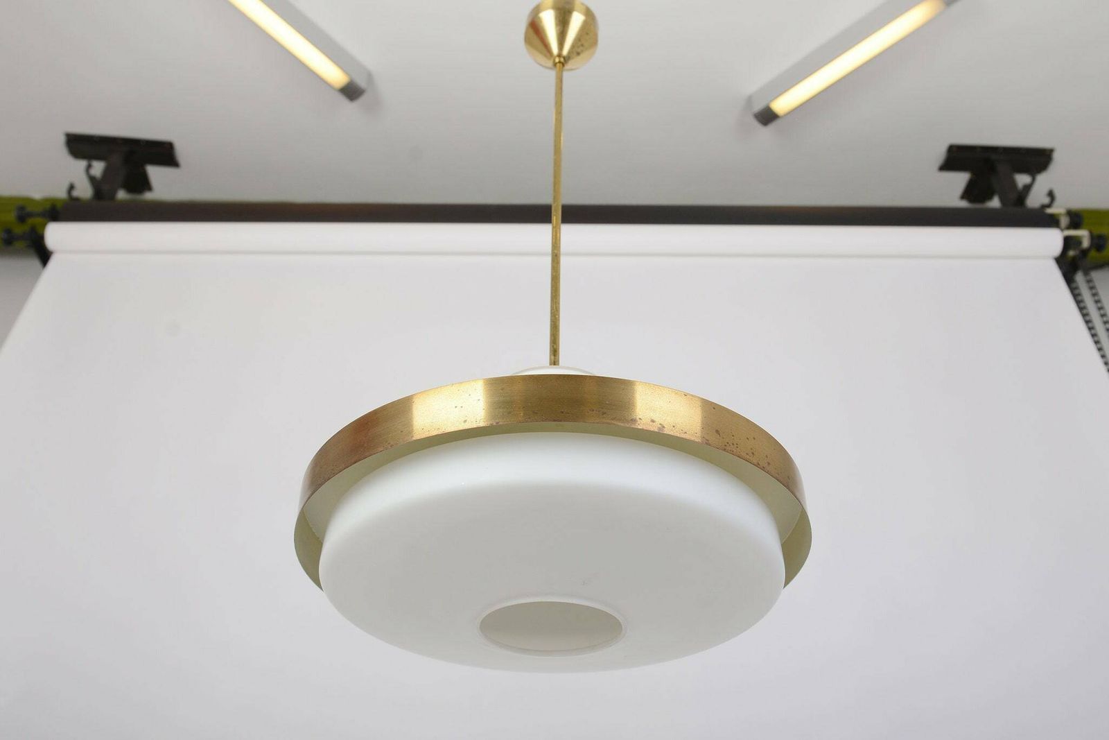 Mid Century Chandelier Napako, Mid Century Chandelier Glass. Ceiling Light, Retro Lighting photo for sale