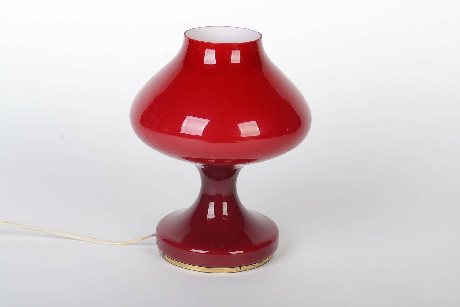 Vintage Red Glass Table Lamp 1970s, Pop Art Ufo Red Opaline Glass Mood Lamp Bohemia photo furniture