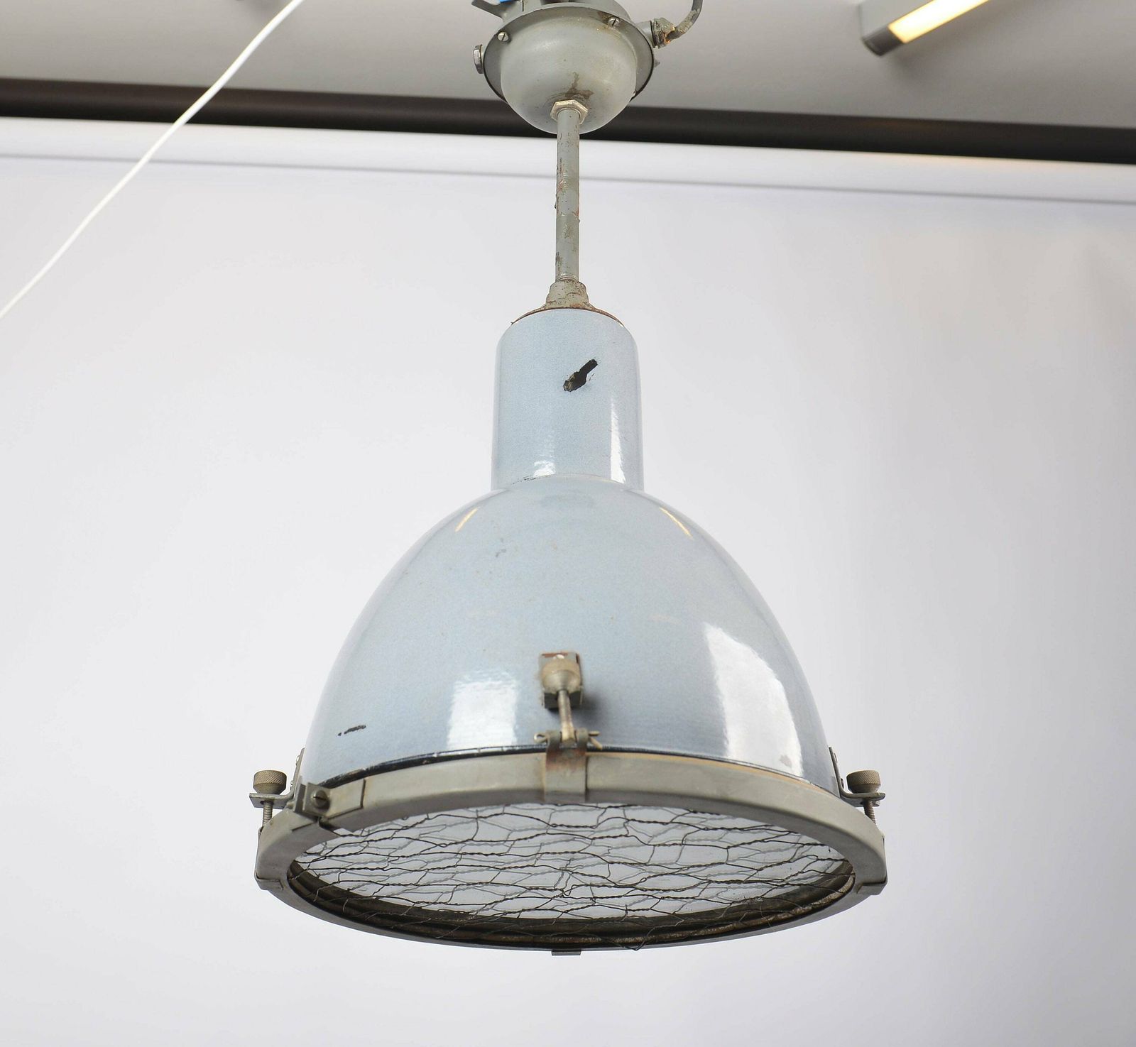 Industrial Blue Enamel Pendant Lamp By Elektrosvit 1950s, Bauhaus Mid Century Industrial Factory Shade Loft Deco Lamp Pendant photo furniture