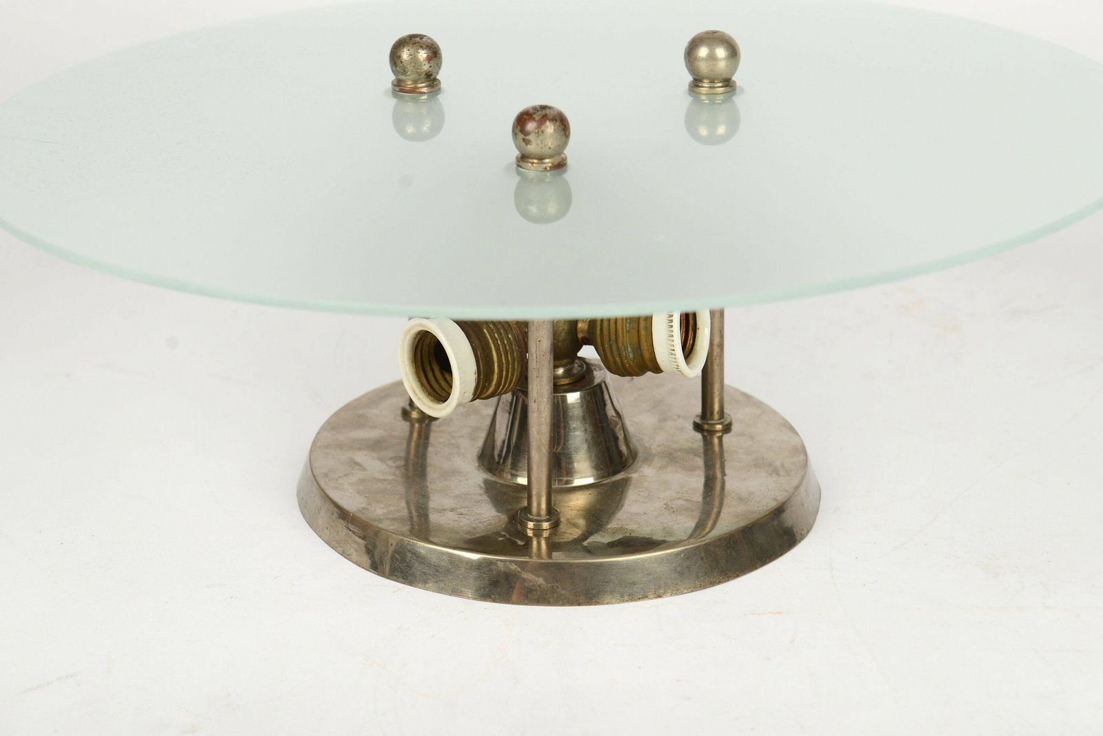 Bauhaus Nickel Plated Glass Ceiling Lamp, 1930s, Art Deco Ceiling Lamp photo Lighting