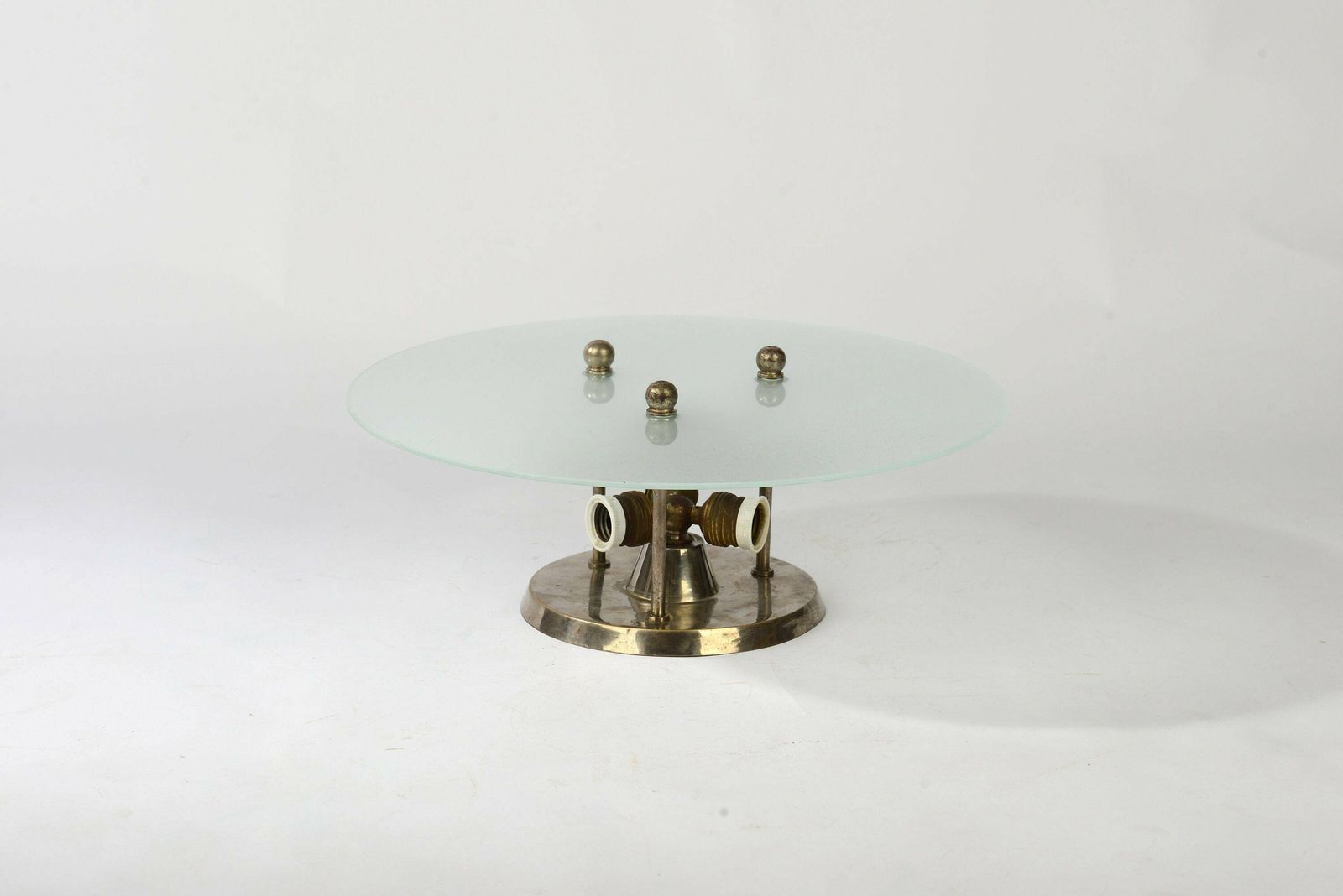 Bauhaus Nickel Plated Glass Ceiling Lamp, 1930s, Art Deco Ceiling Lamp photo vinterior