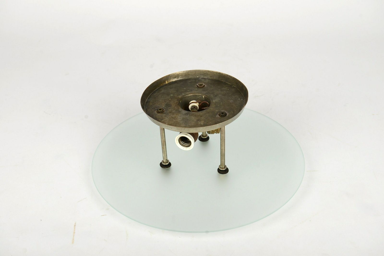 photo furniture Bauhaus Nickel Plated Glass Ceiling Lamp, 1930s, Art Deco Ceiling Lamp