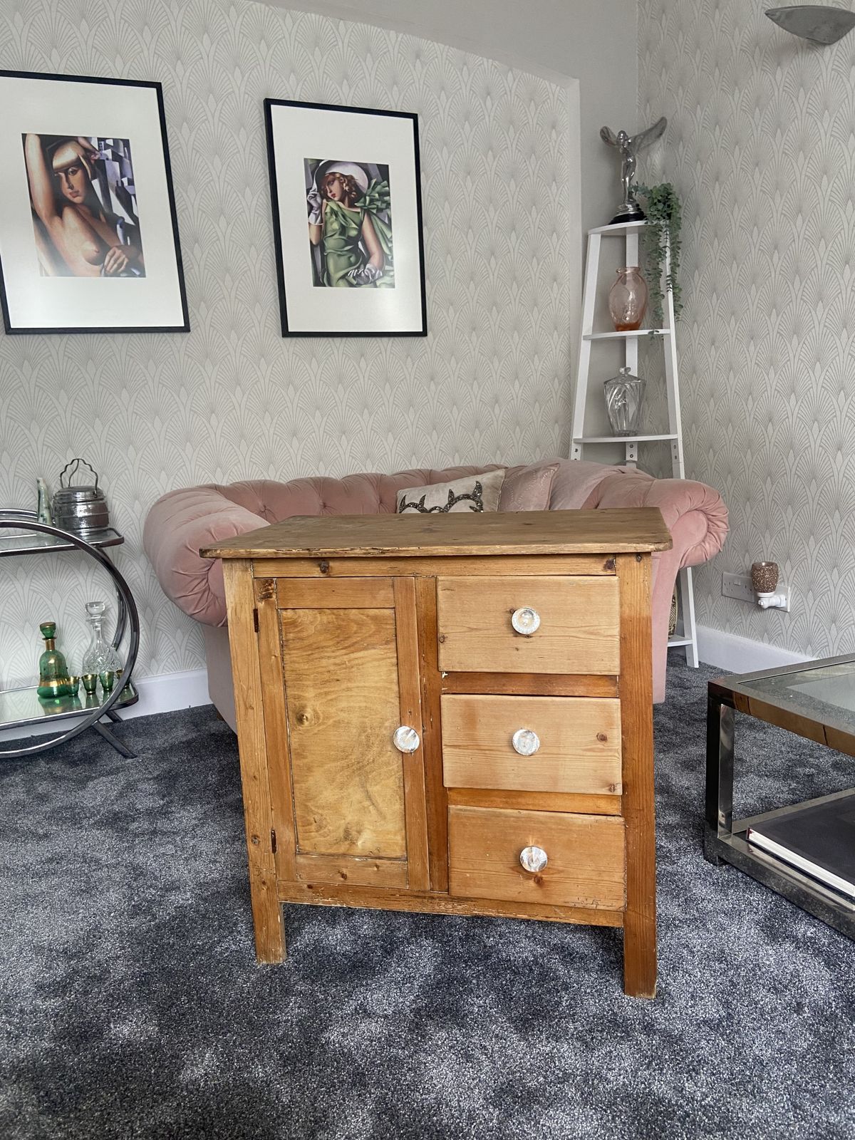 Small Antique Stripped Pine Cupboard And Drawers Country Style photo 200.0