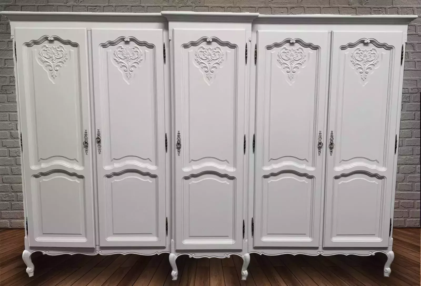 photo furniture Vintage Oak Louis XV Style French Armoire 5 Door Wardrobe