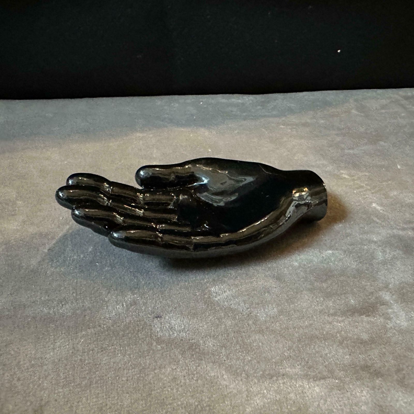 1990s Alfredo Barbini Modern Black Murano Glass Paperweight Depicting An Hand photo for sale