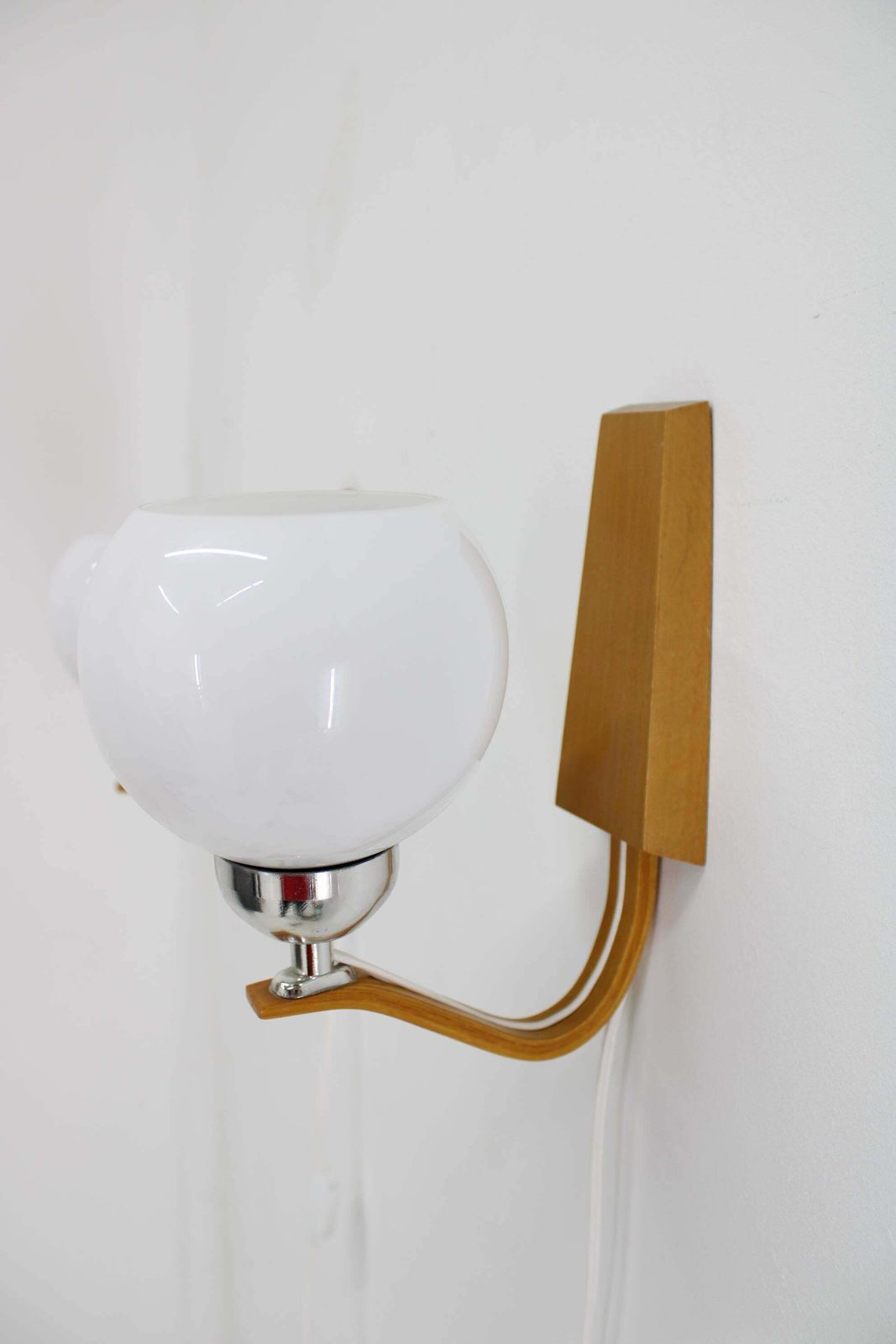 1960s Pair Of Wooden Wall Lamps With Glass Shades By Drevo Humpolec, Czechoslova photo Lighting