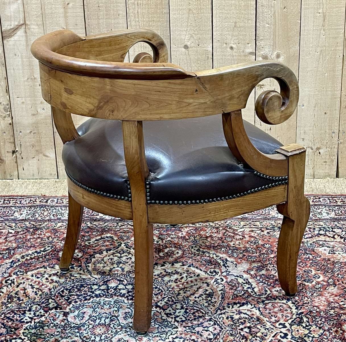 19th Century French Armchair In Cherry Wood And Leather Seat photo vinterior