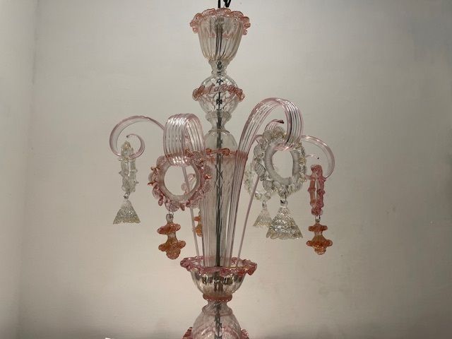 2500.0 Large Venetian Pink Murano Glass Chandelier 1960’s photo
