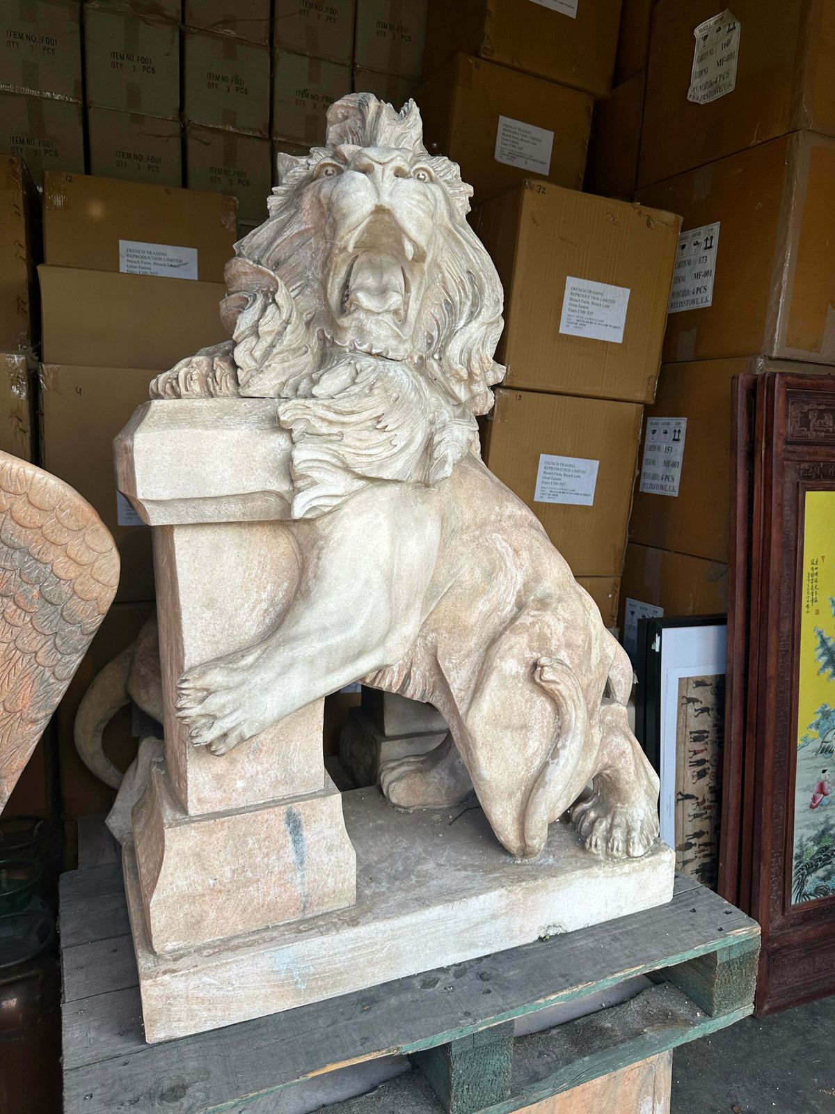 Pair Of, Italian Marble Lions Earley 1900’s, With Marble Plinths (Priced Individually) photo vintage