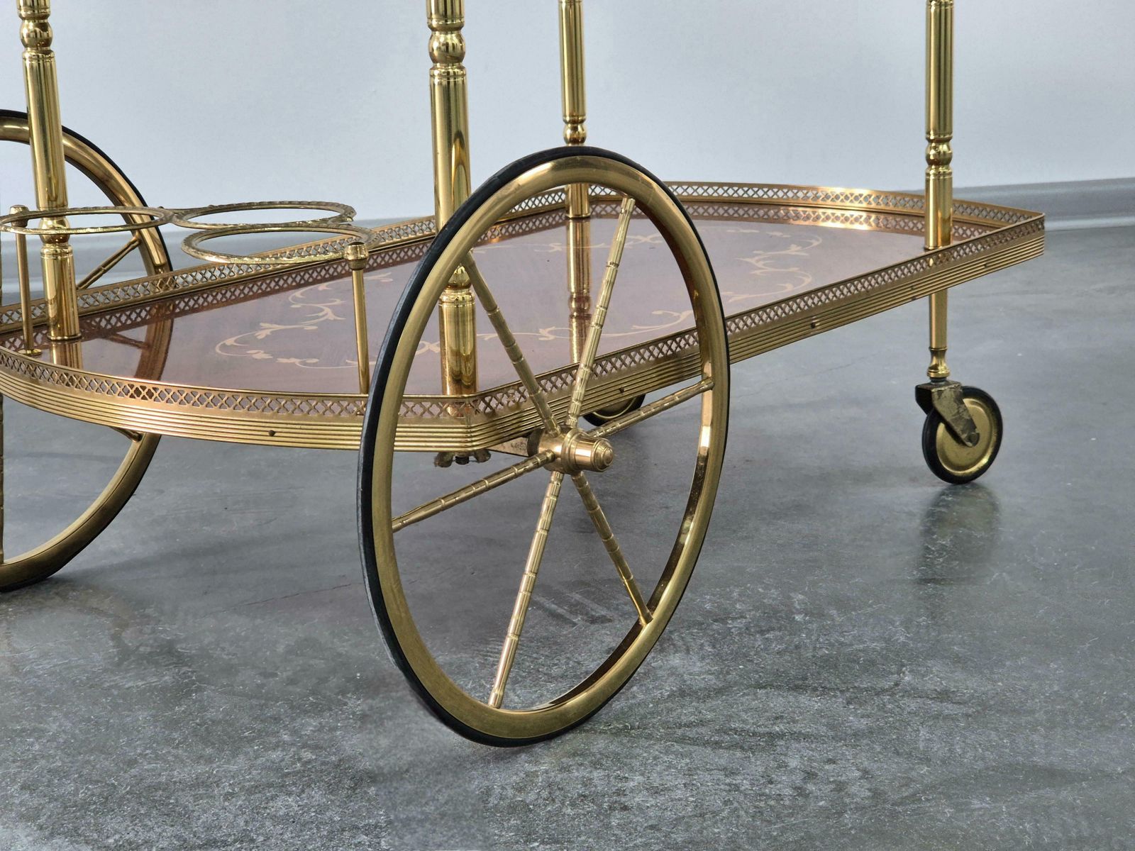 Serving Drink Bar Cart Trolley With Side Flaps, Marquetry Inlays, 1970s. photo 921.0
