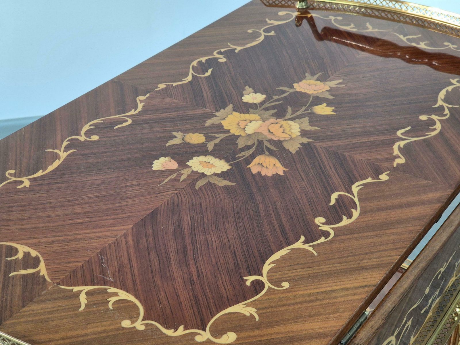 Serving Drink Bar Cart Trolley With Side Flaps, Marquetry Inlays, 1970s. photo buy