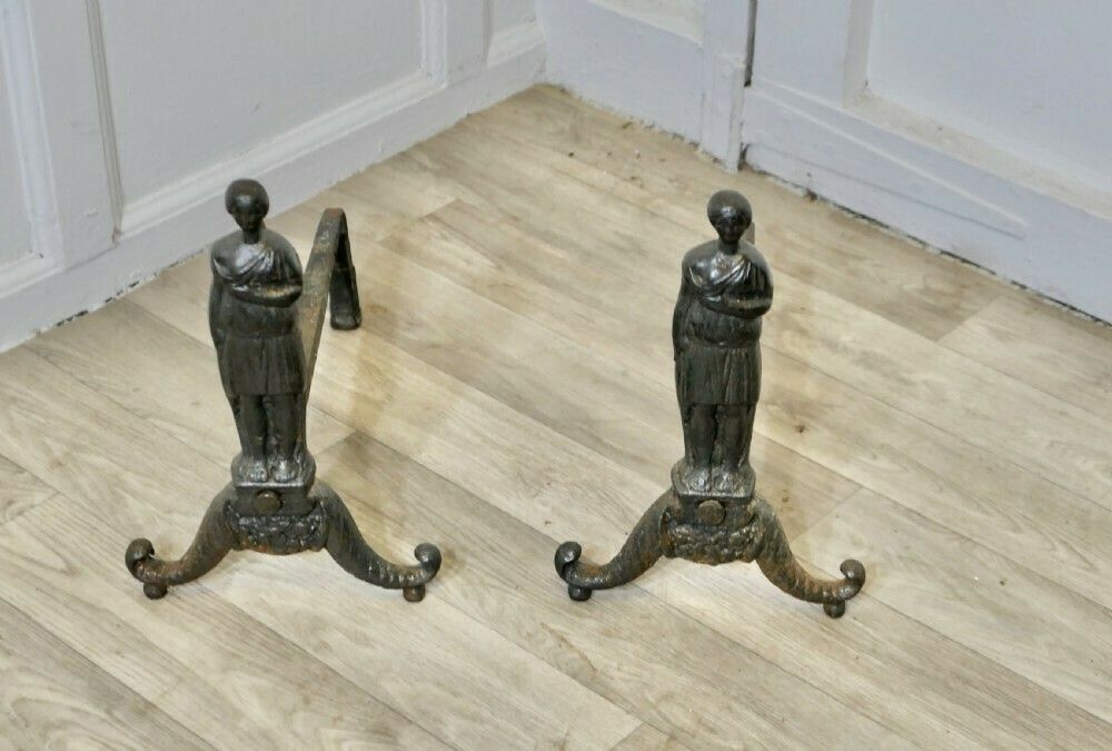 A Pair Of French Gothic Iron Andirons With Guardians photo furniture