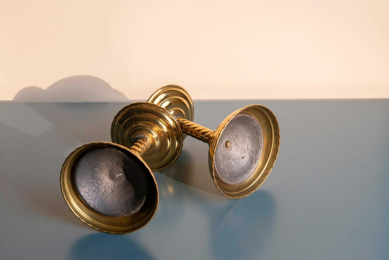 photo for sale Brass Twisted Candle Holders, Two Golden Spiral Candlesticks, Barley Twist, Victorian Turned Candelabra, Country Home Decor