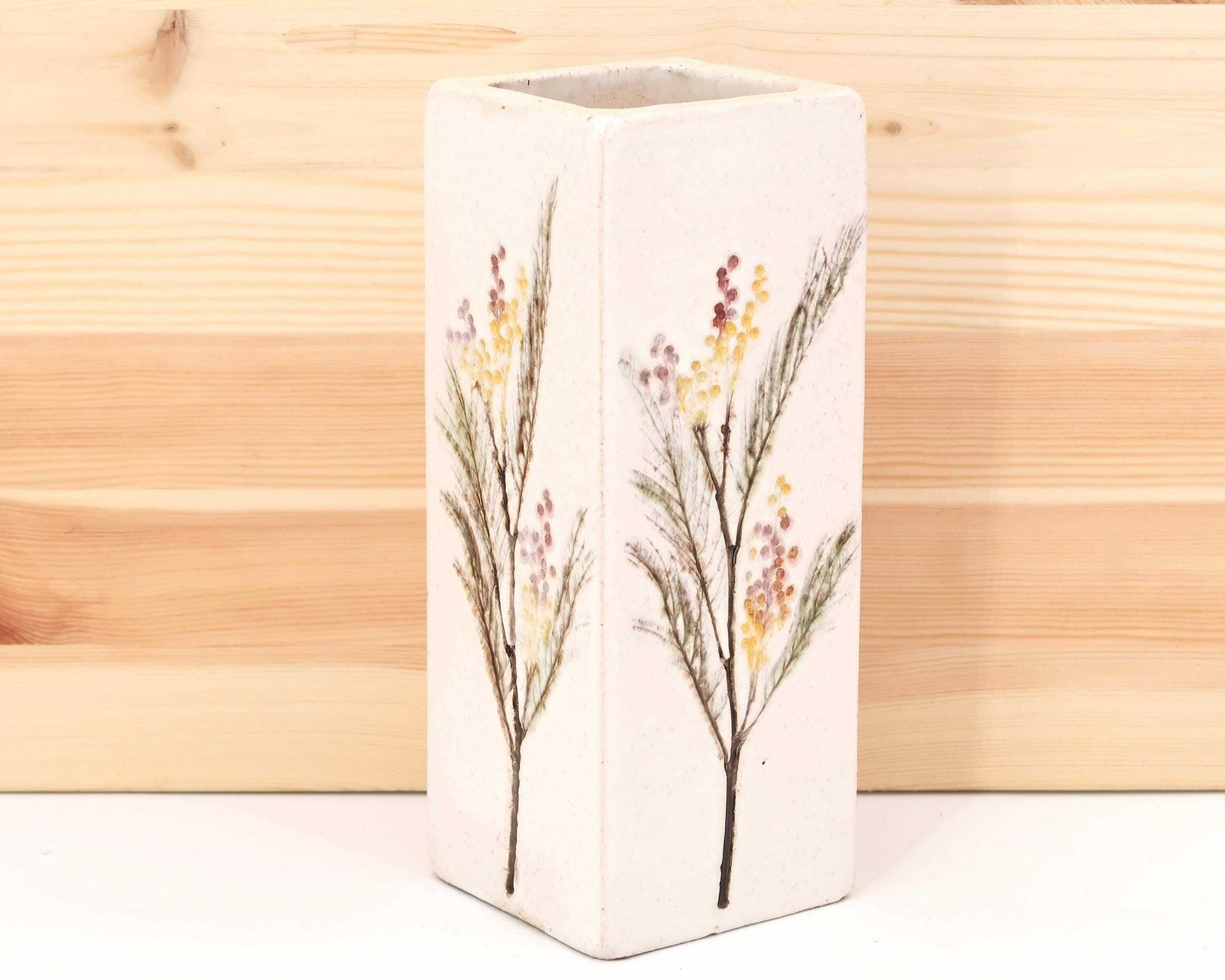 French White Ceramic Vase Raymonde Leduc, Vallauris 1960s / Herbarium, Roger Capron Style, Nature
