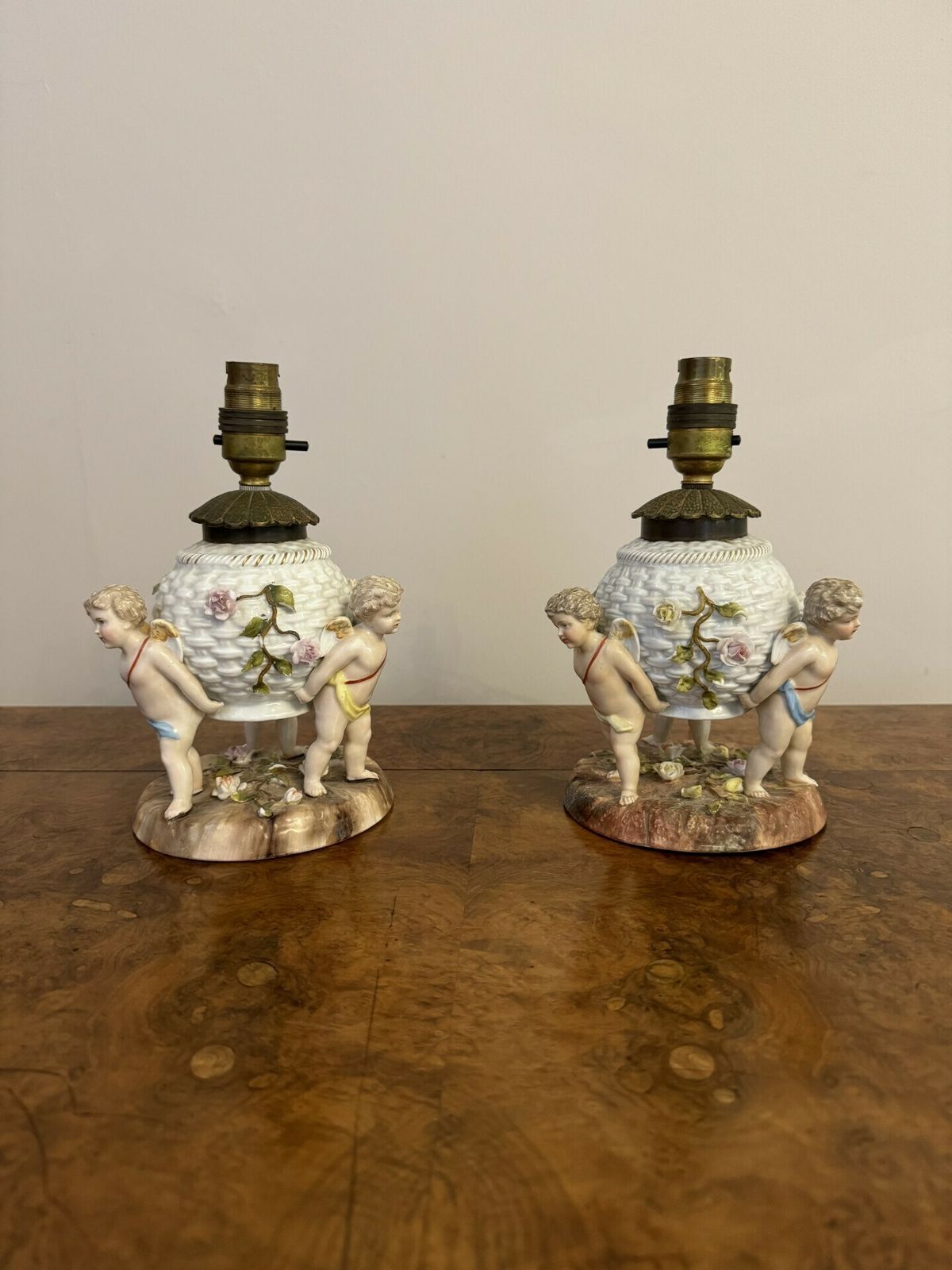 Outstanding Quality Pair Of Antique Sitzendorf Porcelain Lamps