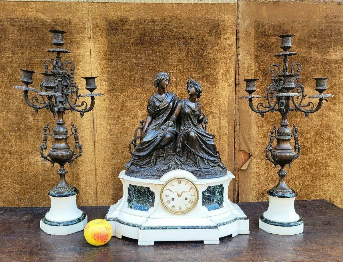 Garniture de cheminée en bronze, Agriculture et Industrie, XIXe siècle