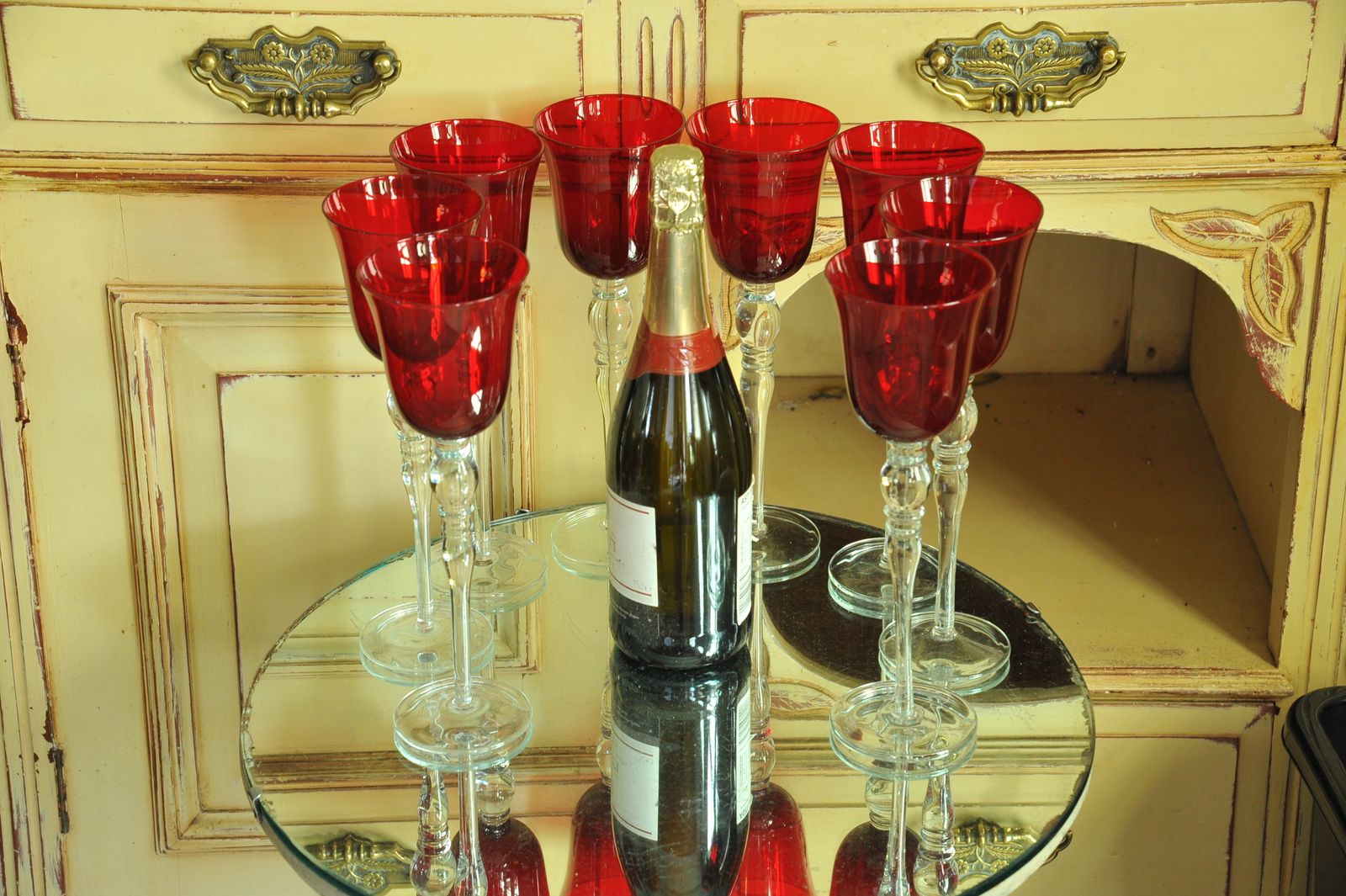 A Luxury Set Of Eight Extremely Large Vintage Ruby Red Wine Glasses